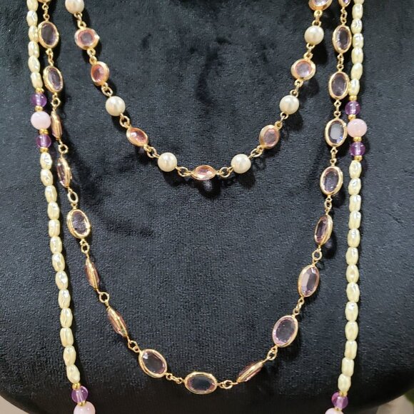 Womens Fashion Multicolor Glass Beaded Long Collar Necklace with Lobster Clasp - Picture 4 of 6